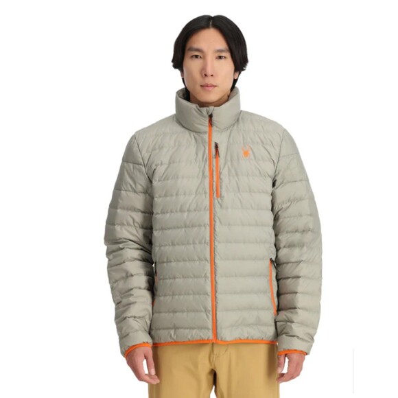 Men's Spyder Zenith Down Jacket Gray Orange Small - Picture 1 of 9